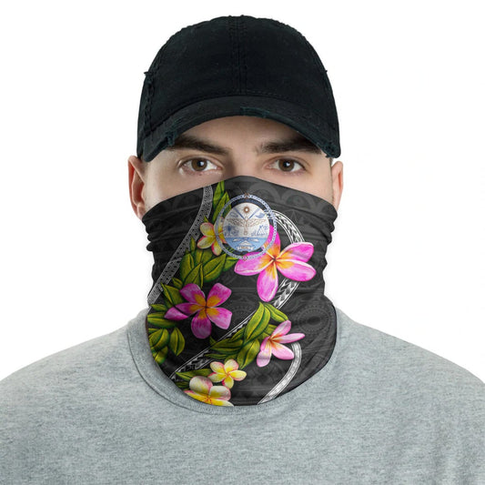Marshall Islands Neck Gaiter - Plumeria Tattoo Pink Gold
