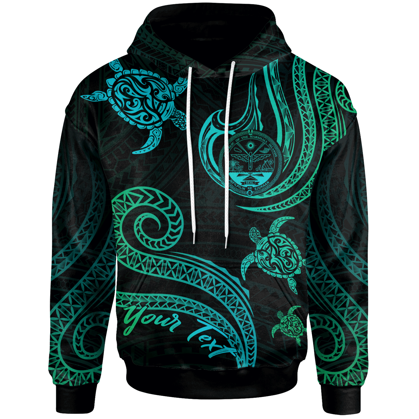 Marshall Islands Personalised Custom Hoodie - Polynesian Turtle With Pattern