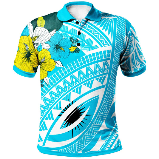 Marshall Islands Polo - Polynesian Pattern Aquamarine Stone Color