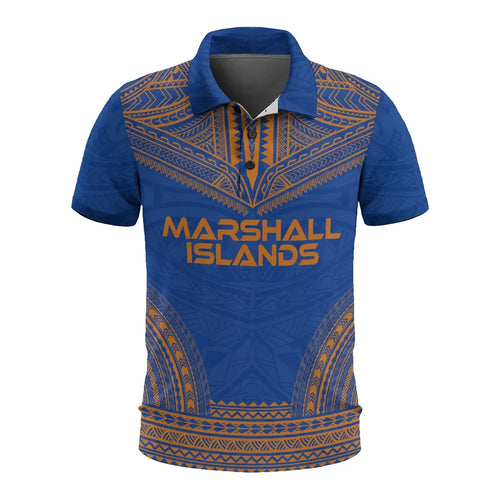 Marshall Islands Polo Shirt - Marshall Islands Flag Polynesian Chief Tattoo Flag Version