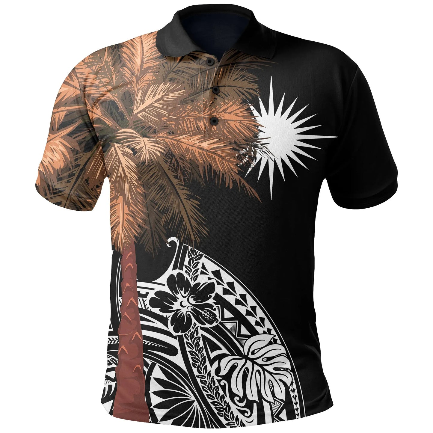 Marshall Islands Polo Shirt - Polynesian Palm Tree Black