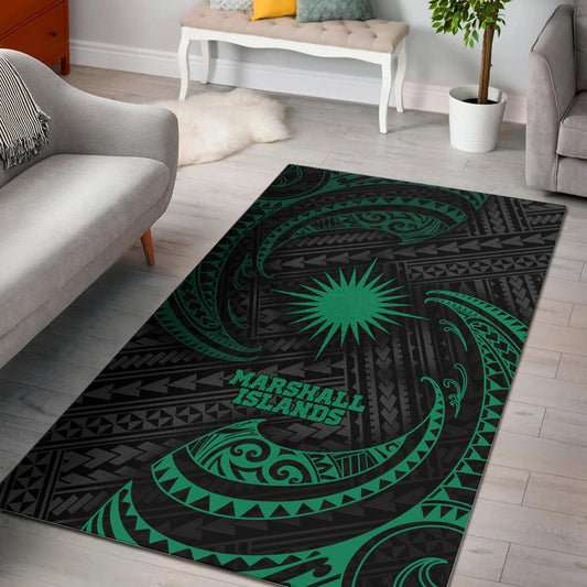 Marshall Islandss Polynesian Area Rug - Green Tribal Wave