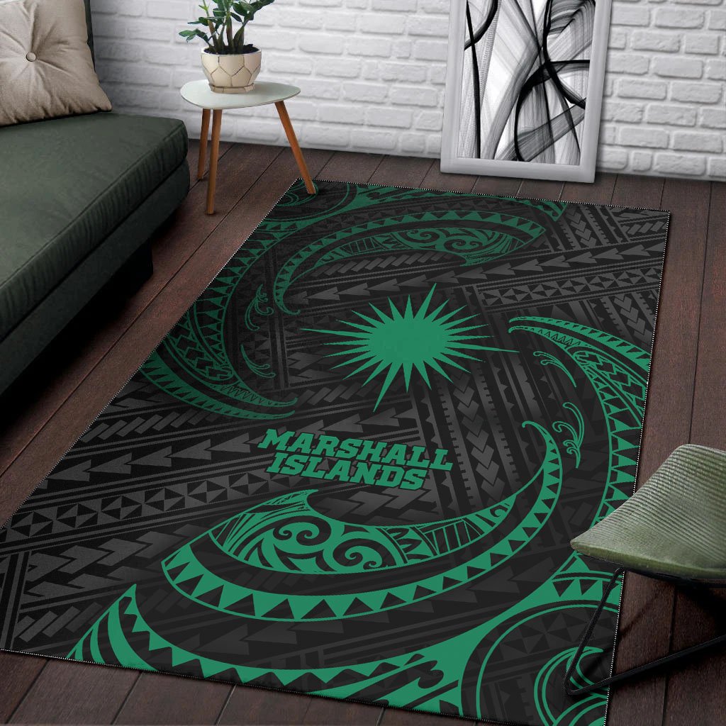 Marshall Islandss Polynesian Area Rug - Green Tribal Wave