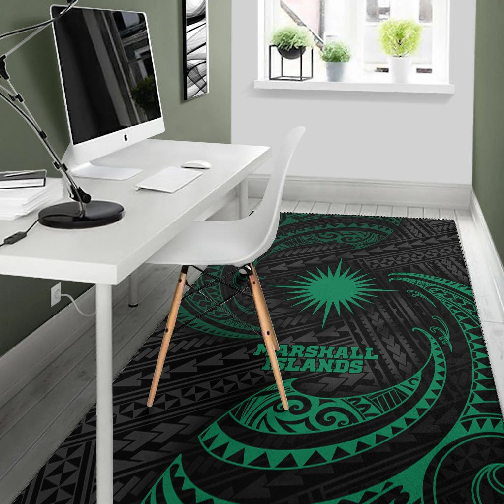 Marshall Islandss Polynesian Area Rug - Green Tribal Wave