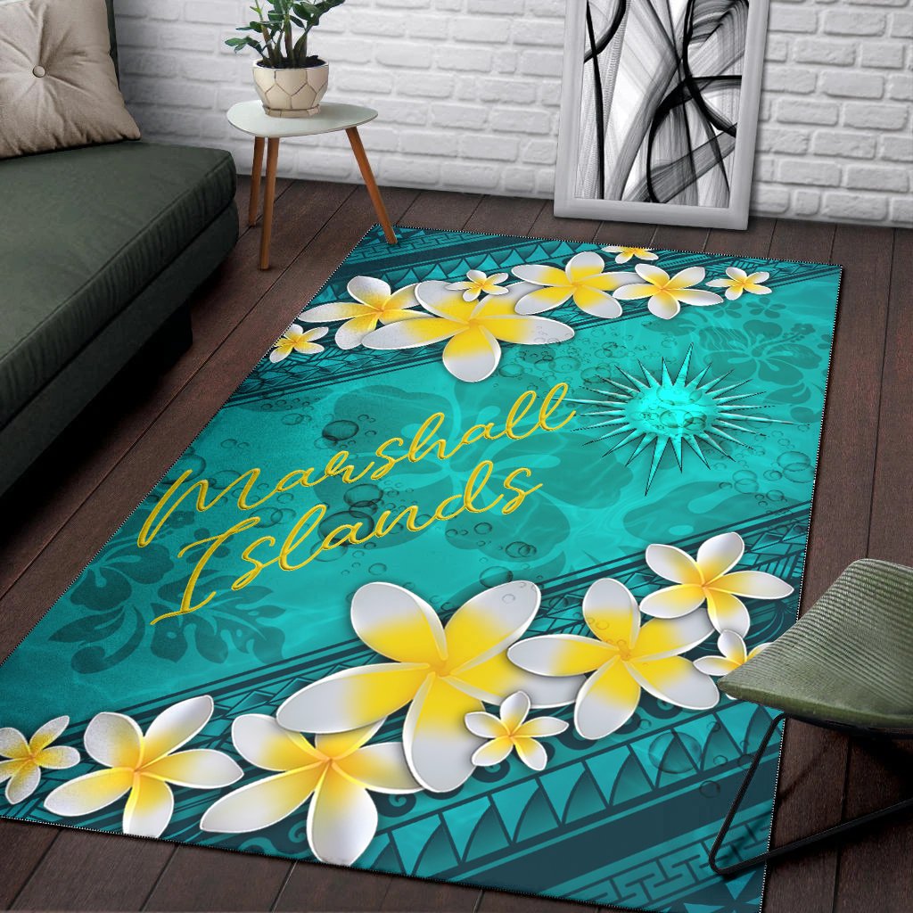 Marshall Islands Polynesian Area Rug - Plumeria With Blue Ocean