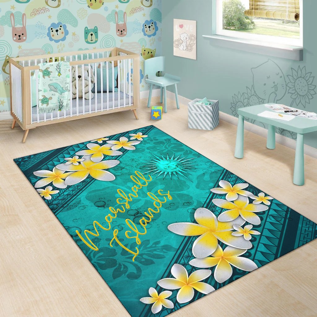 Marshall Islands Polynesian Area Rug - Plumeria With Blue Ocean