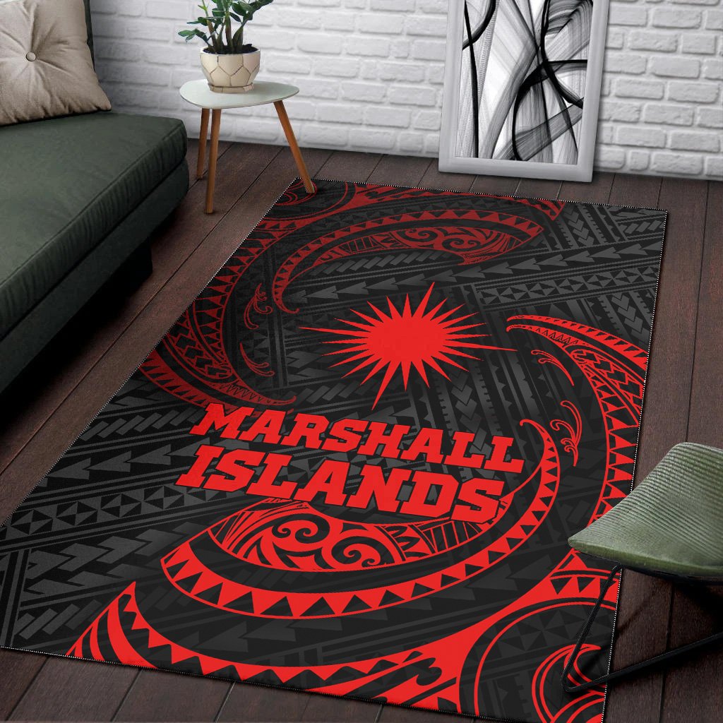 Marshall Islandss Polynesian Area Rug - Red Tribal Wave