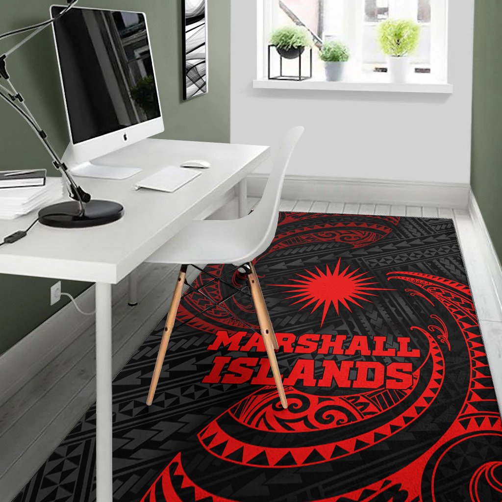 Marshall Islandss Polynesian Area Rug - Red Tribal Wave