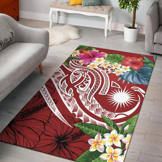 Marshall Islandss Polynesian Area Rug - Summer Plumeria (Red)