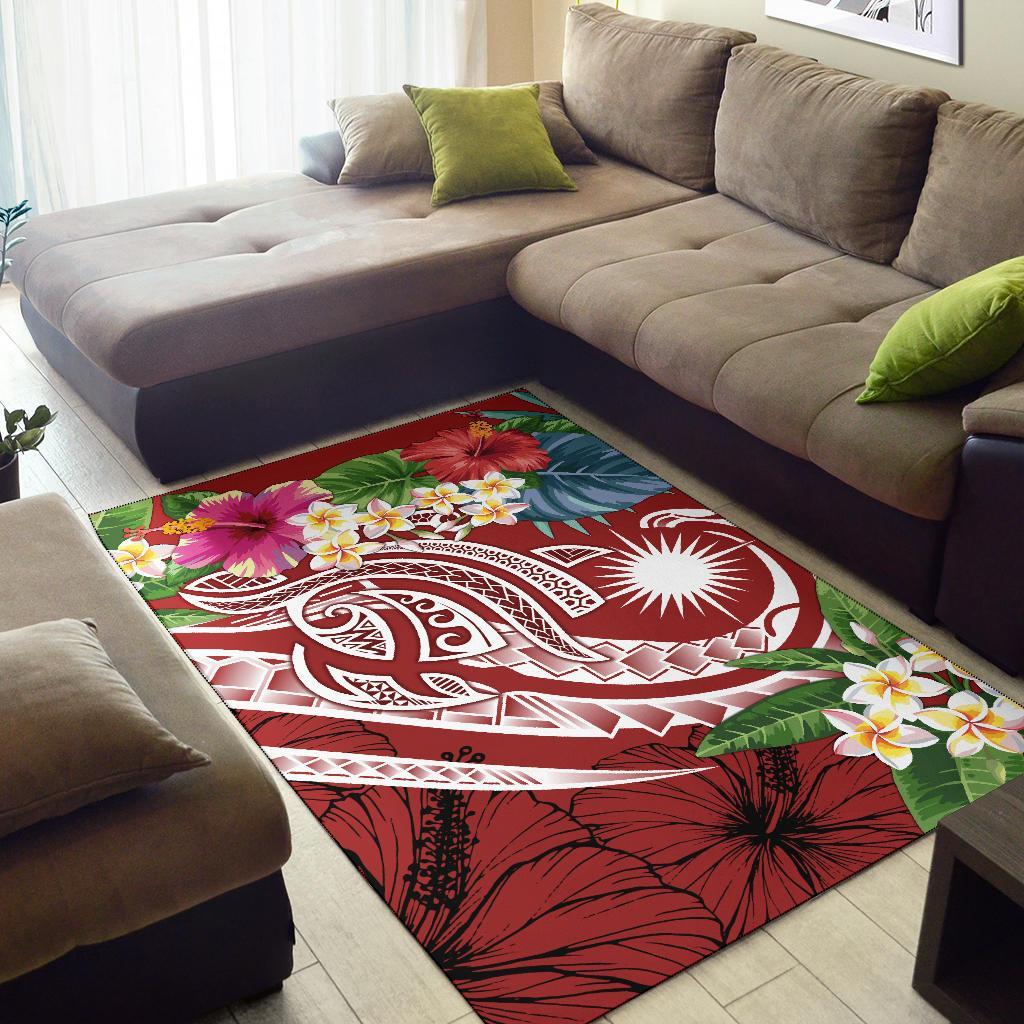 Marshall Islandss Polynesian Area Rug - Summer Plumeria (Red)