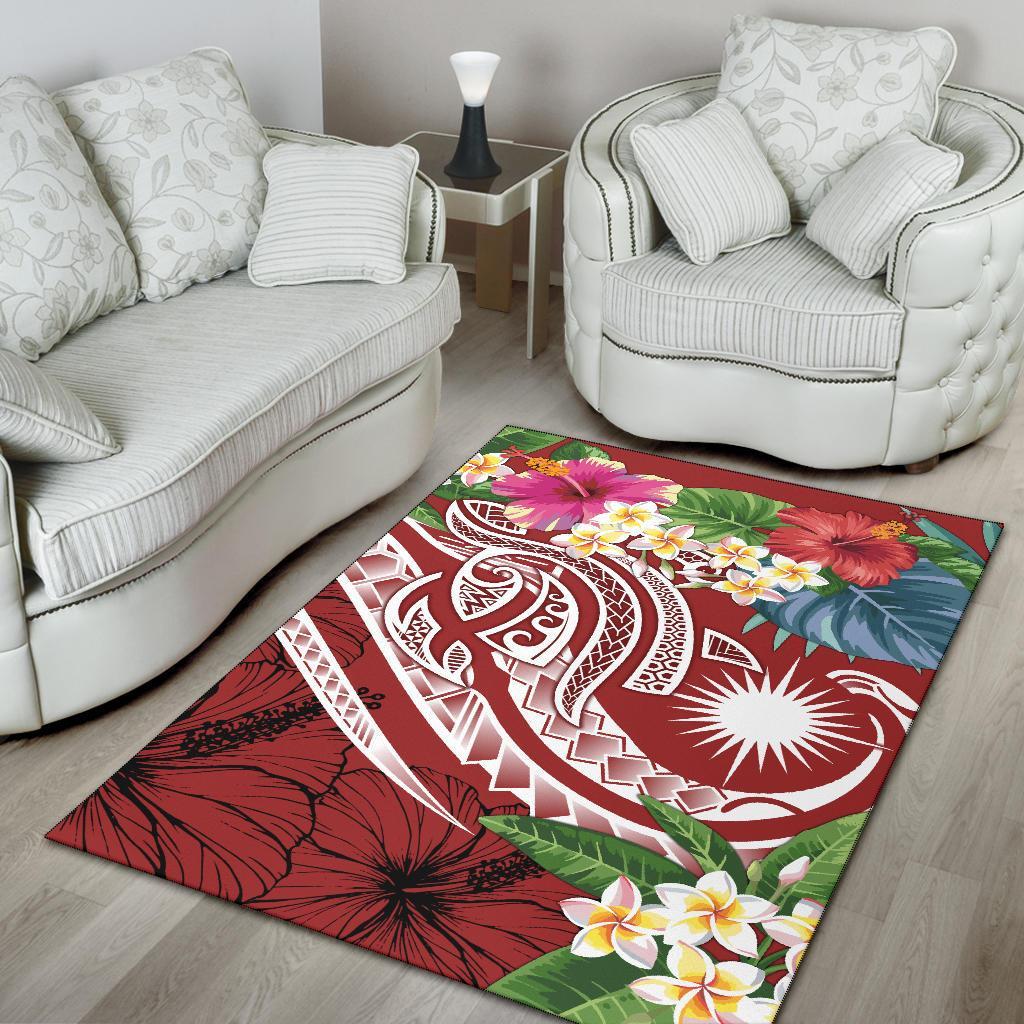 Marshall Islandss Polynesian Area Rug - Summer Plumeria (Red)