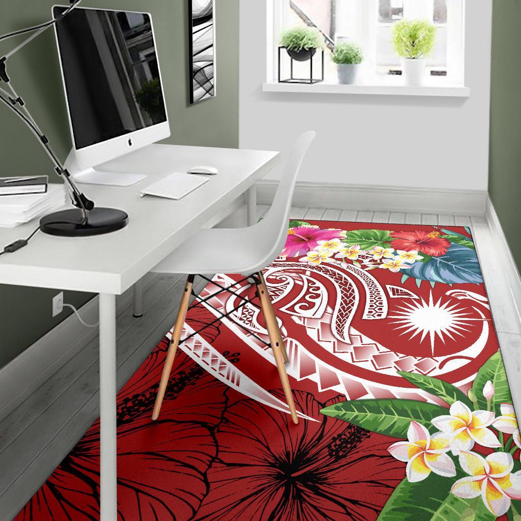 Marshall Islandss Polynesian Area Rug - Summer Plumeria (Red)