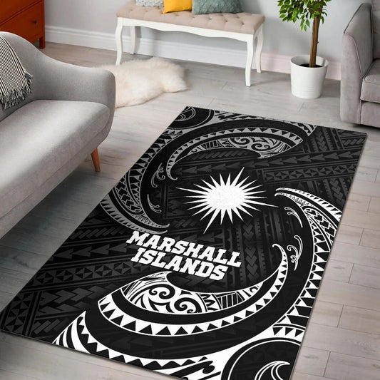 Marshall Islandss Polynesian Area Rug - White Tribal Wave