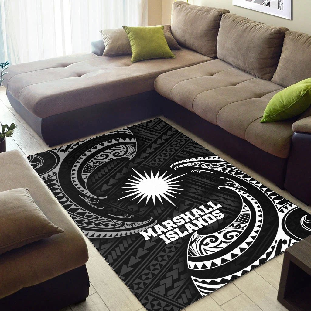 Marshall Islandss Polynesian Area Rug - White Tribal Wave