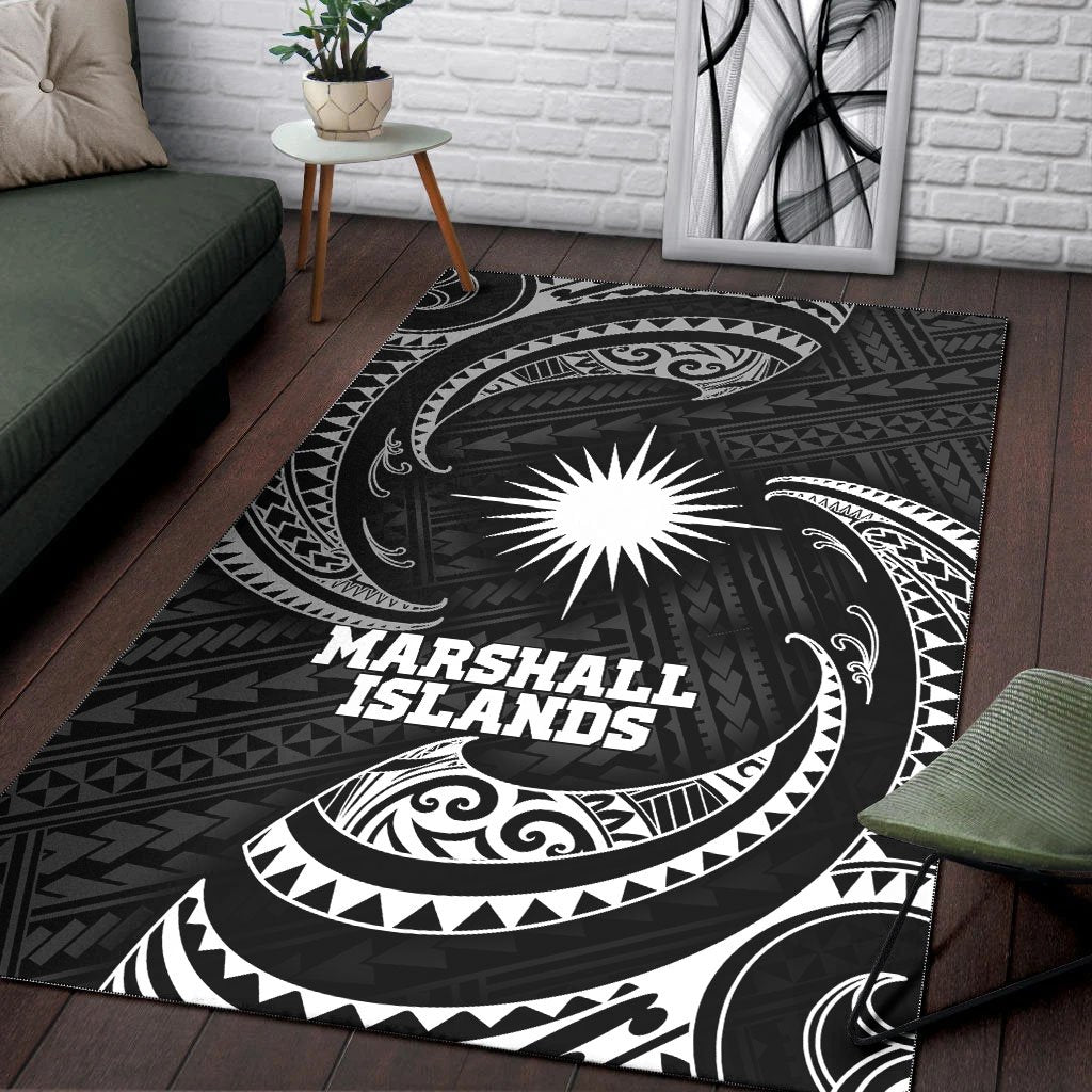 Marshall Islandss Polynesian Area Rug - White Tribal Wave