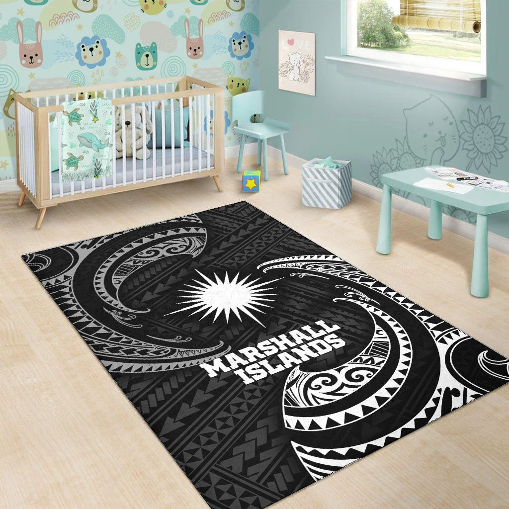 Marshall Islandss Polynesian Area Rug - White Tribal Wave