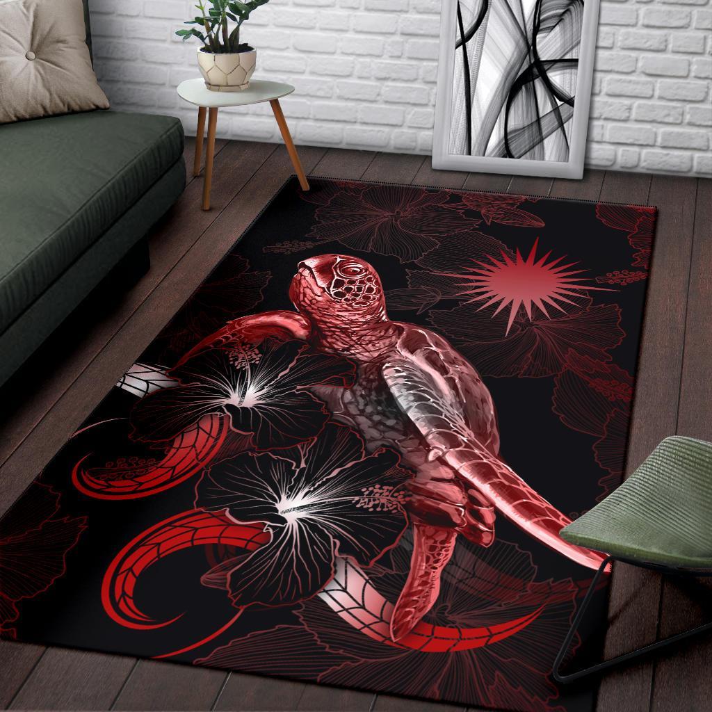 Marshall Islandss Polynesian Area Rugs - Turtle With Blooming Hibiscus Red