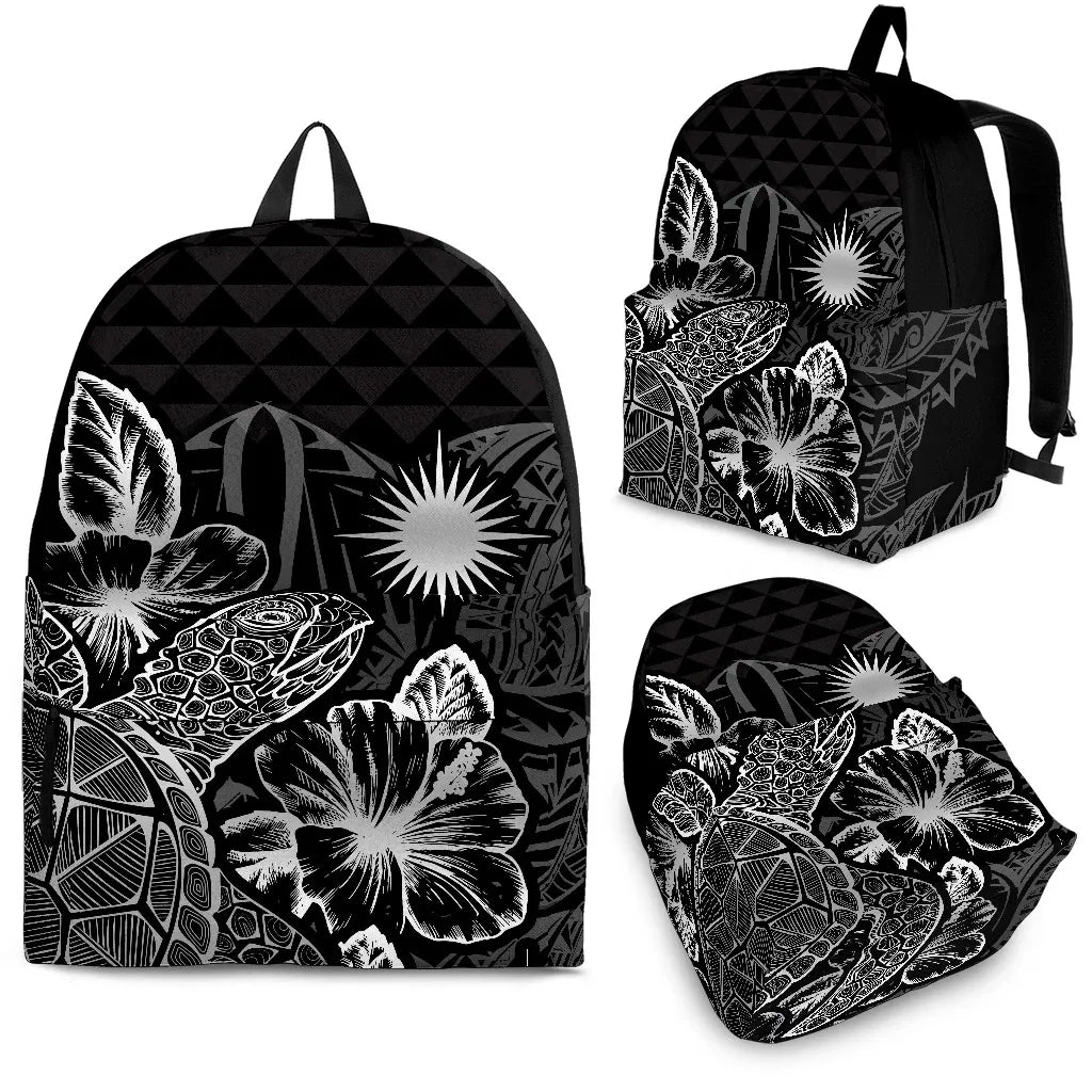 Marshall Islands Polynesian Backpack Turtle Hibiscus Black