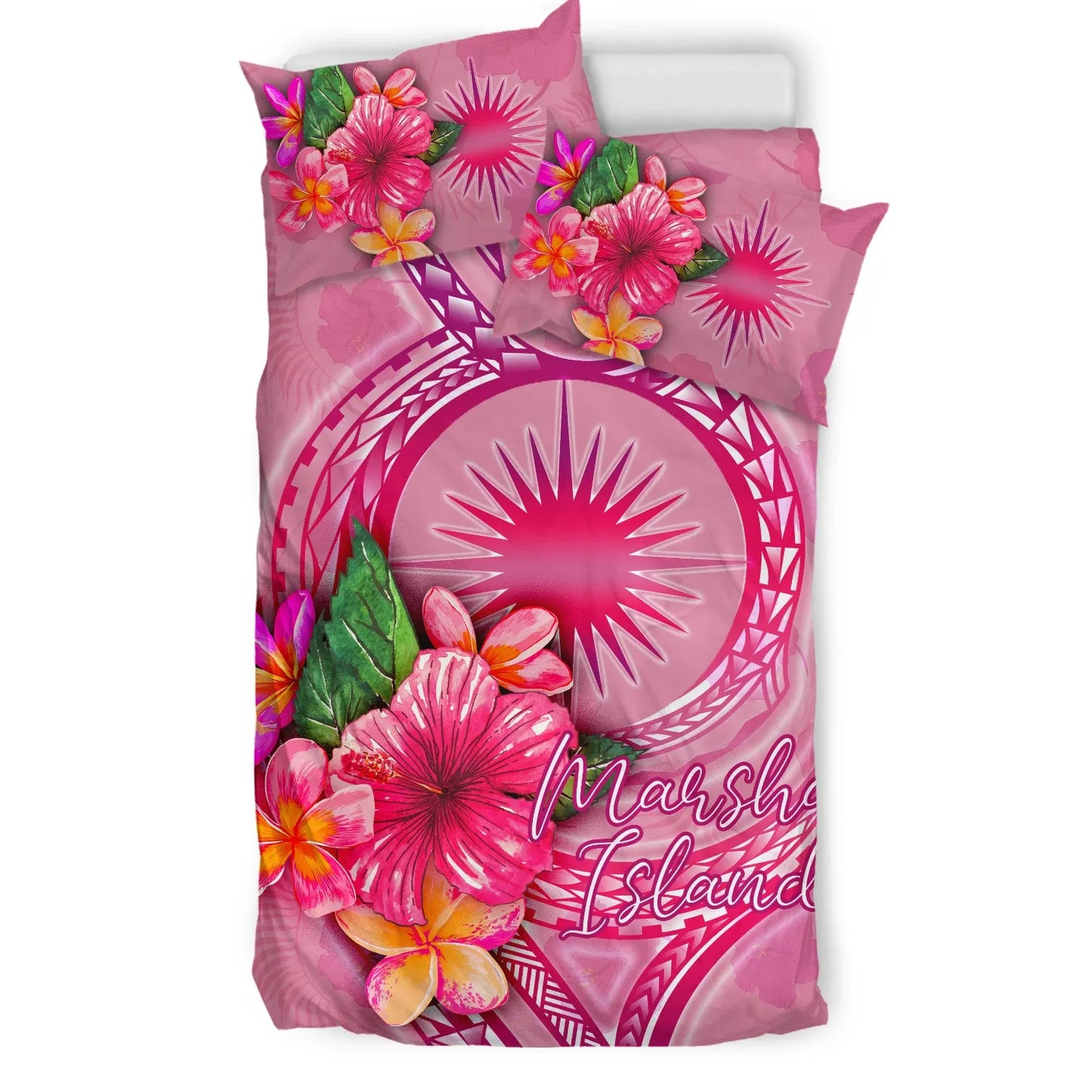 Marshall Islands Polynesian Bedding Set - Floral With Seal Pink