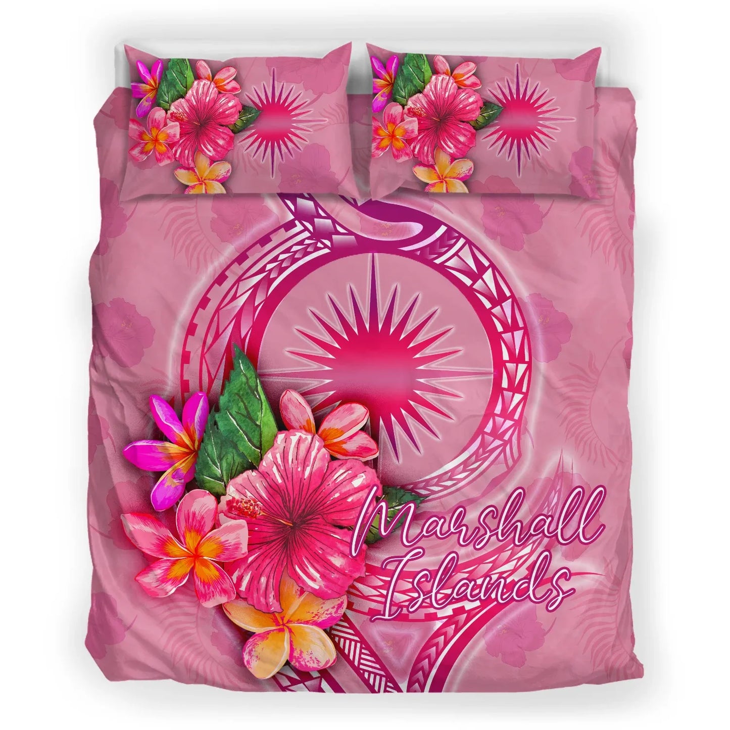 Marshall Islands Polynesian Bedding Set - Floral With Seal Pink