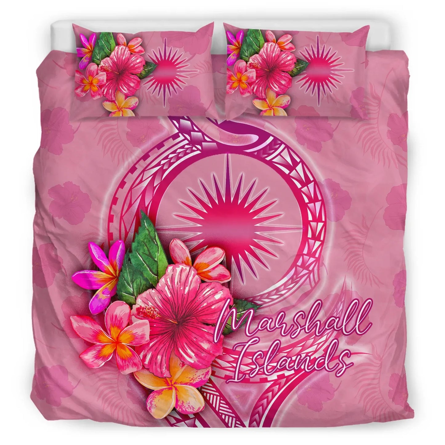 Marshall Islands Polynesian Bedding Set - Floral With Seal Pink