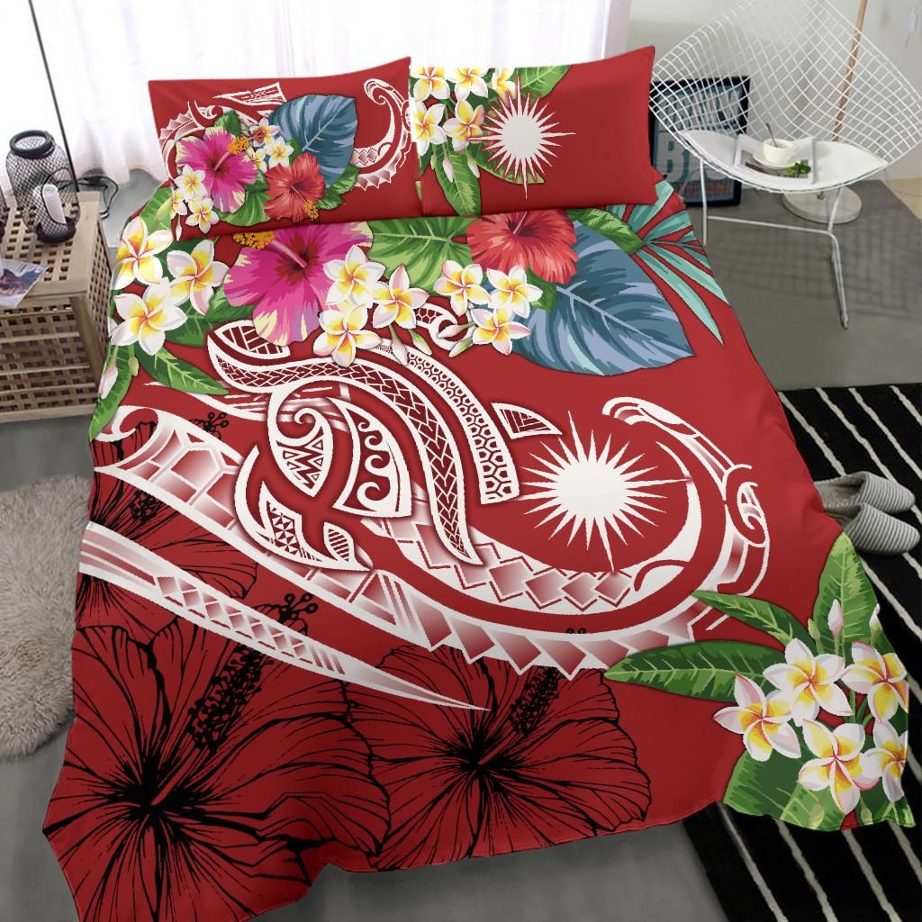 Marshall Islands Polynesian Bedding Set - Summer Plumeria (Red)