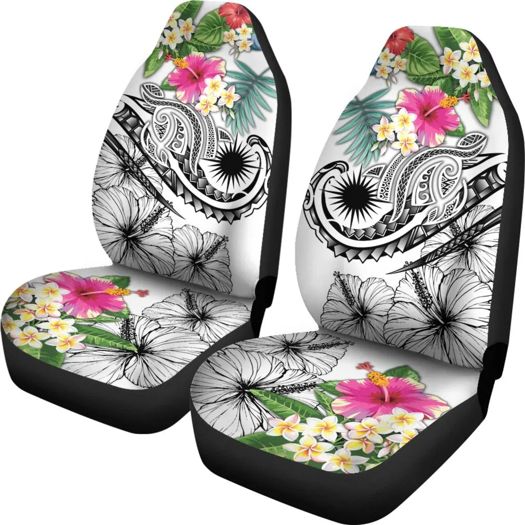Marshall Islands Polynesian Car Seat Cover - Summer Plumeria (White)