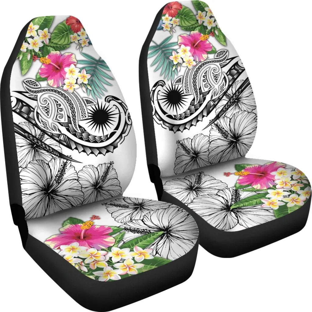 Marshall Islands Polynesian Car Seat Cover - Summer Plumeria (White)