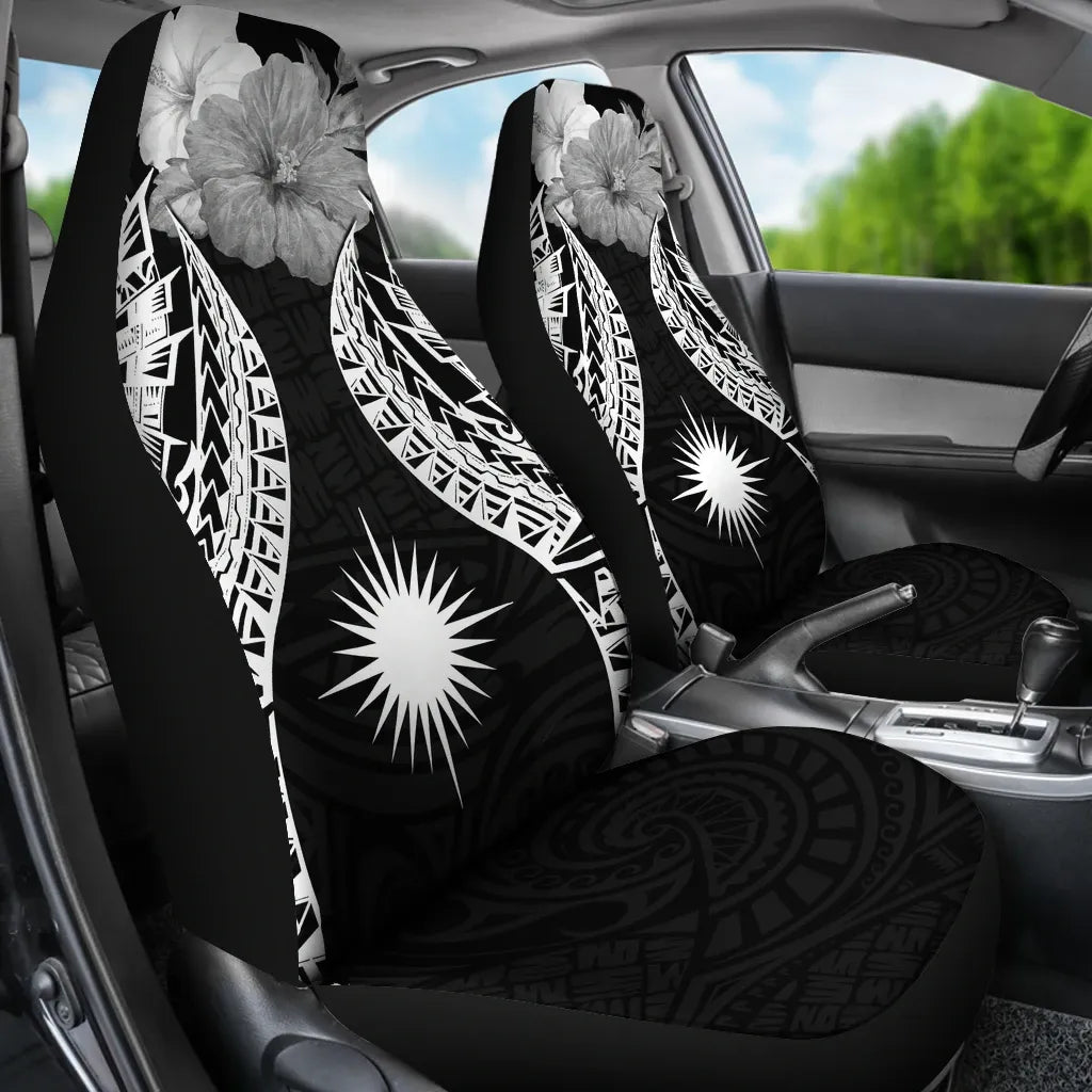 Marshall Islands Polynesian Car Seat Covers Pride Seal And Hibiscus Black