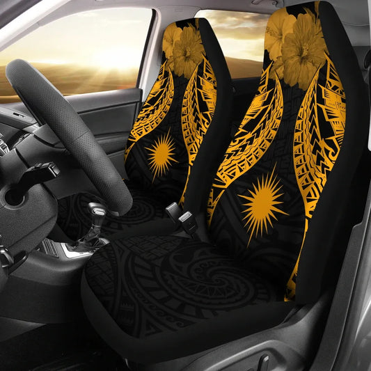 Marshall Islands Polynesian Car Seat Covers Pride Seal And Hibiscus Gold