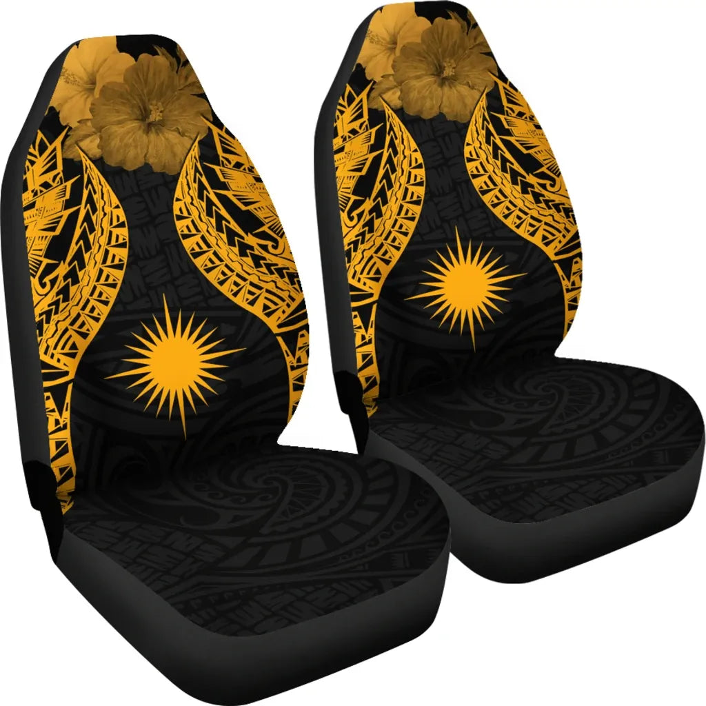 Marshall Islands Polynesian Car Seat Covers Pride Seal And Hibiscus Gold