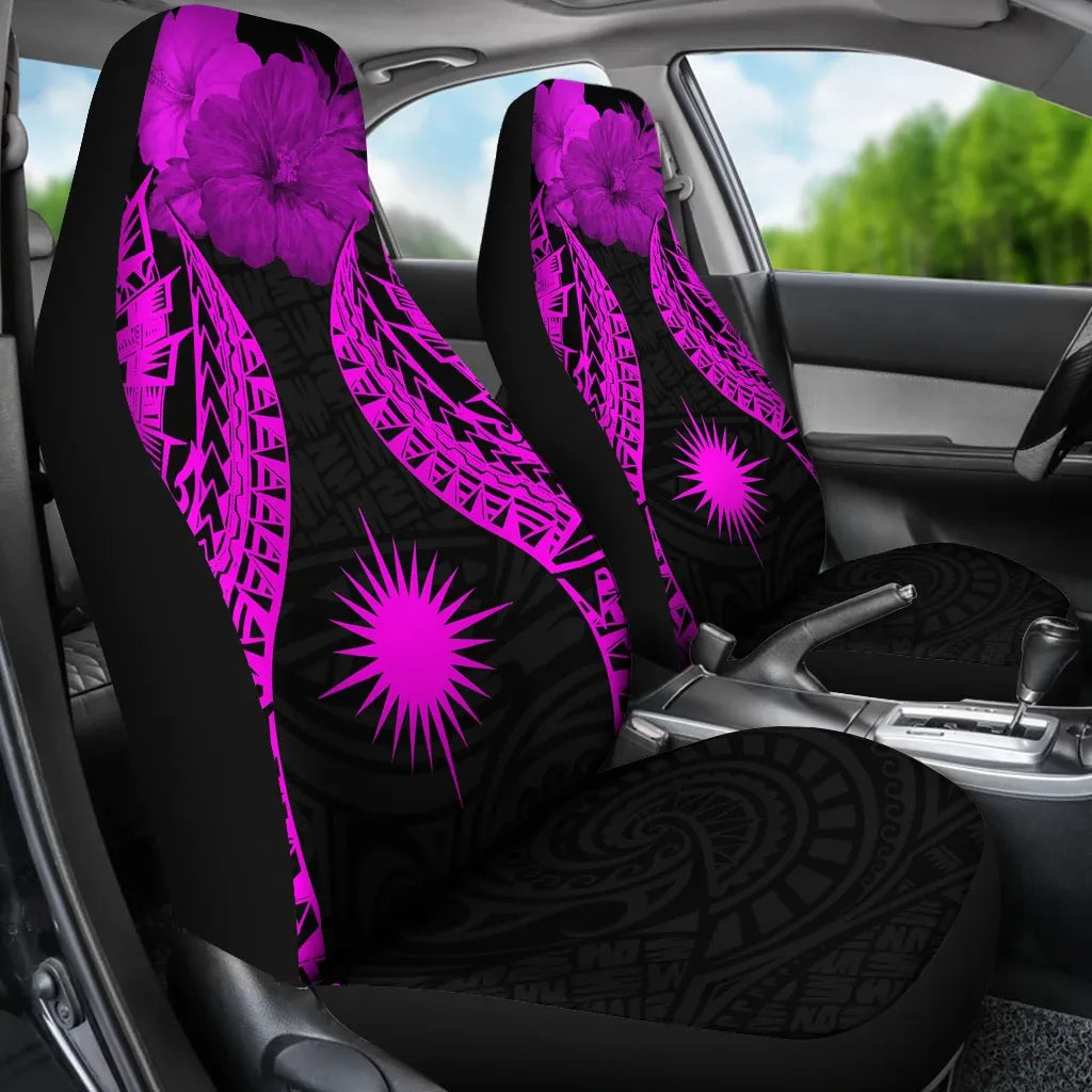 Marshall Islands Polynesian Car Seat Covers Pride Seal And Hibiscus Pink