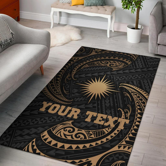 Marshall Islandss Polynesian Custom Personalised Area Rug - Gold Tribal Wave