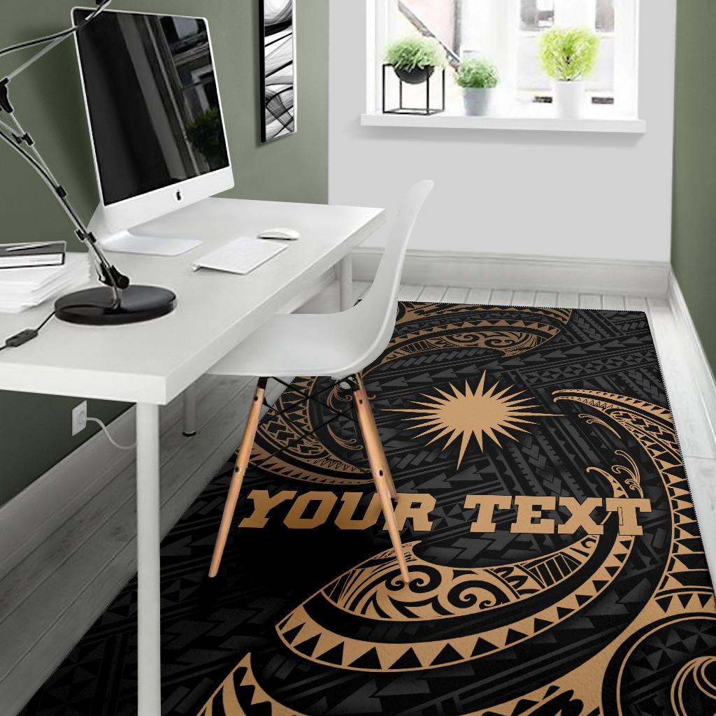 Marshall Islandss Polynesian Custom Personalised Area Rug - Gold Tribal Wave