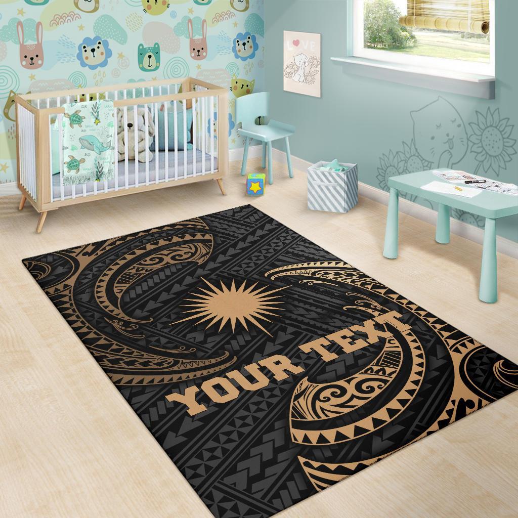 Marshall Islandss Polynesian Custom Personalised Area Rug - Gold Tribal Wave