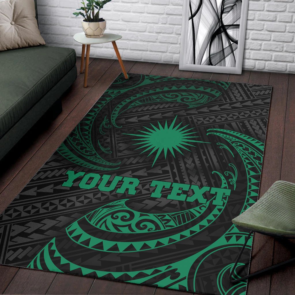 Marshall Islandss Polynesian Custom Personalised Area Rug - Green Tribal Wave