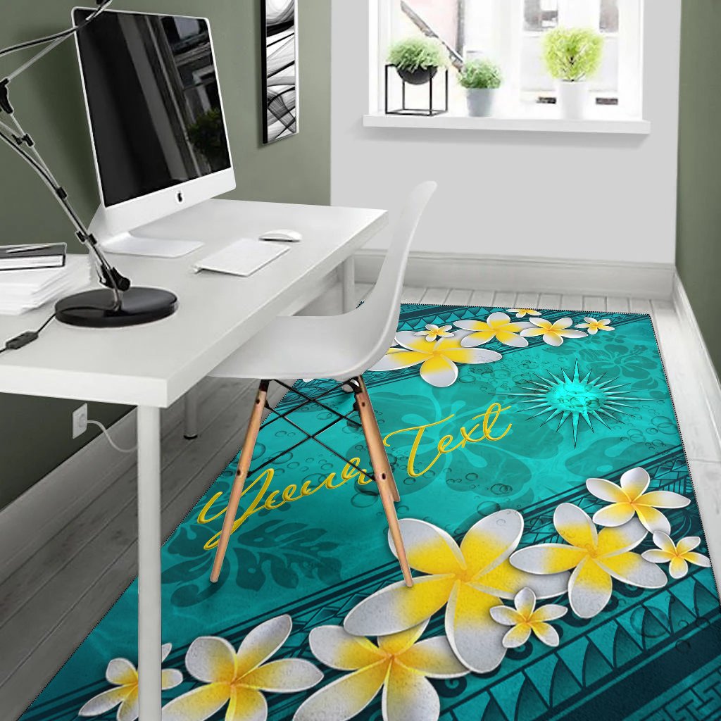 Marshall Islandss Polynesian Custom Personalised Area Rug - Plumeria With Blue Ocean