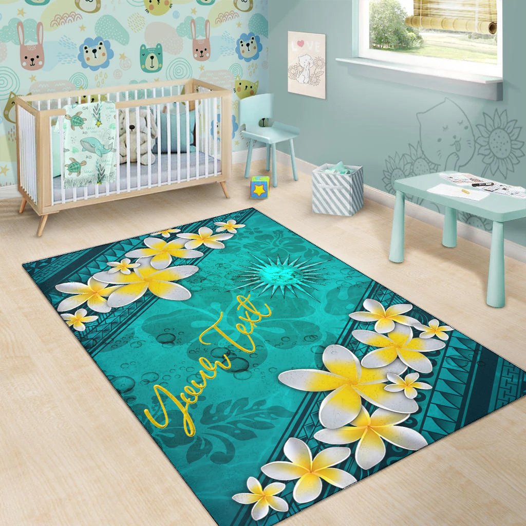 Marshall Islandss Polynesian Custom Personalised Area Rug - Plumeria With Blue Ocean