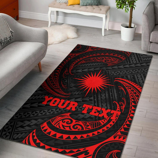 Marshall Islandss Polynesian Custom Personalised Area Rug - Red Tribal Wave