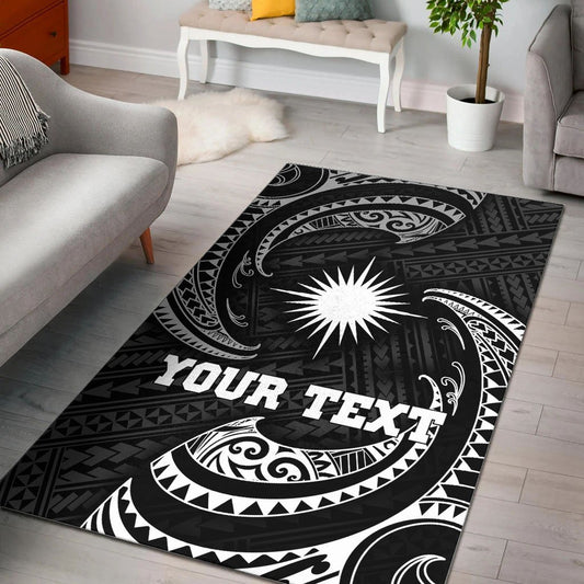 Marshall Islandss Polynesian Custom Personalised Area Rug - White Tribal Wave