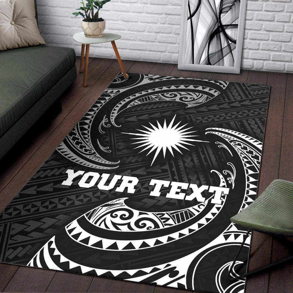 Marshall Islandss Polynesian Custom Personalised Area Rug - White Tribal Wave