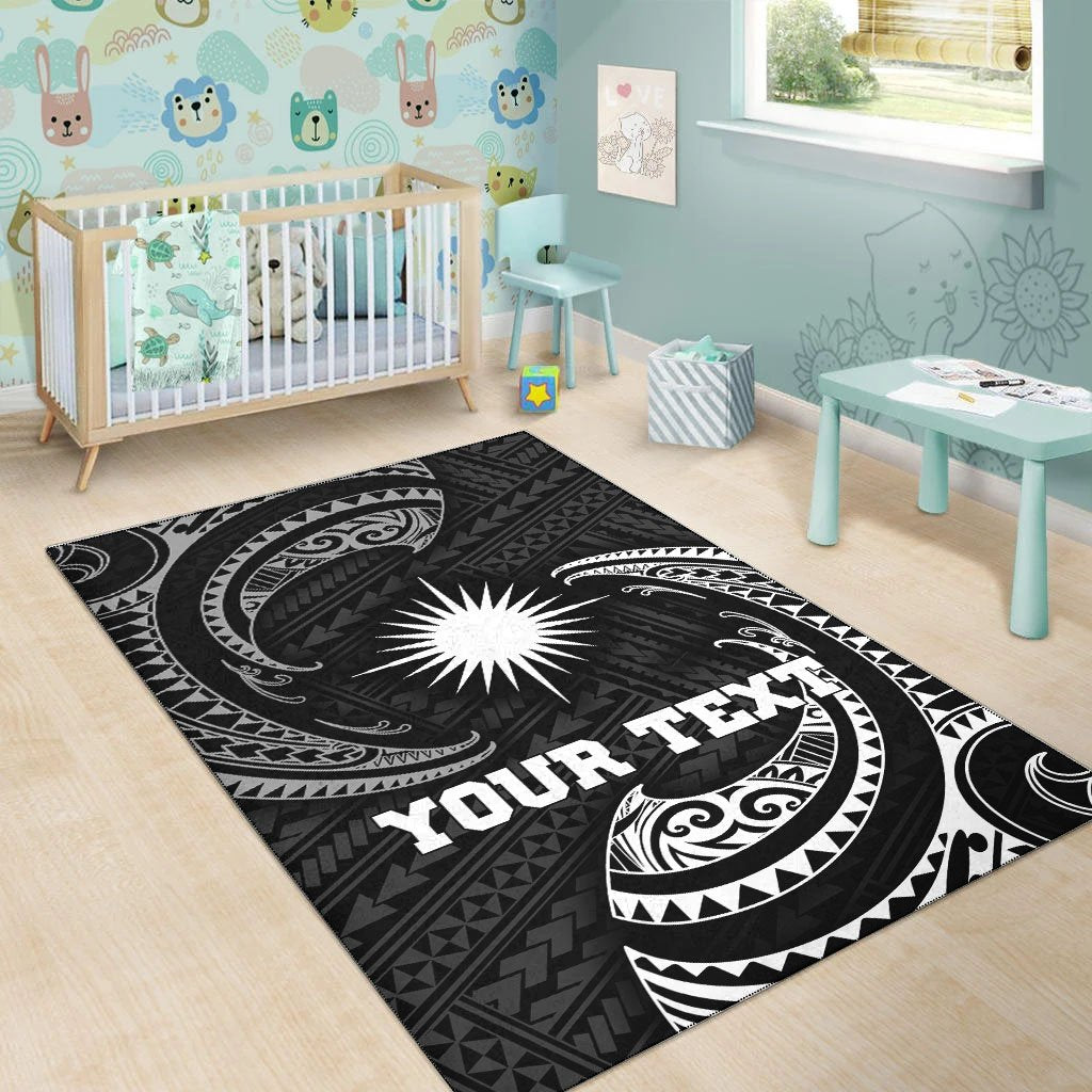 Marshall Islandss Polynesian Custom Personalised Area Rug - White Tribal Wave