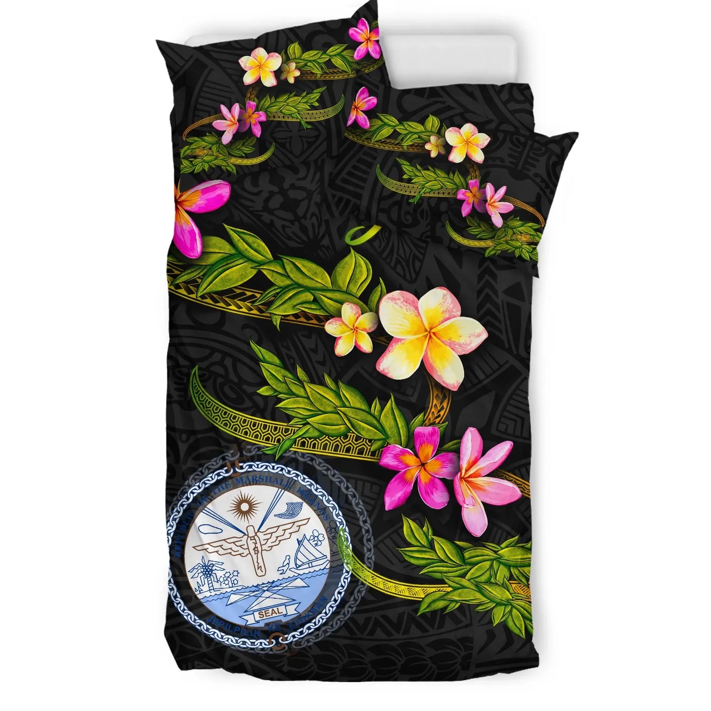Marshall Islands Polynesian Custom Personalised Bedding Set - Plumeria Tribal