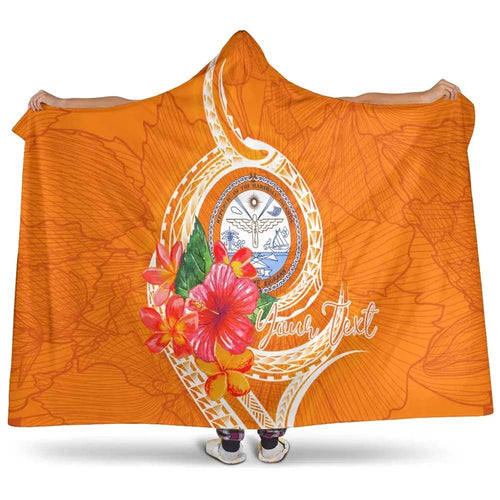 Marshall Islands Polynesian Custom Personalised Hooded Blanket - Orange Floral With Seal