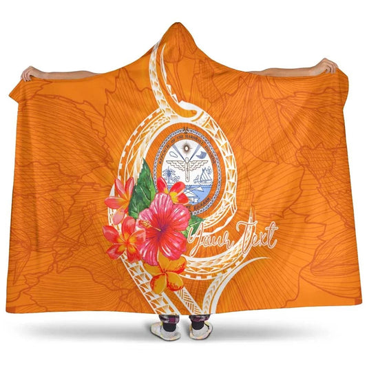 Marshall Islands Polynesian Custom Personalised Hooded Blanket - Orange Floral With Seal
