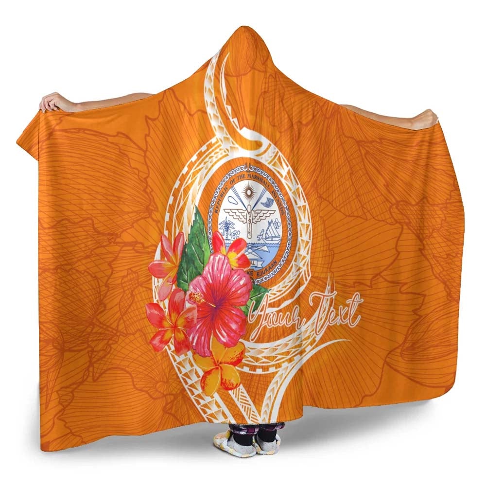 Marshall Islands Polynesian Custom Personalised Hooded Blanket - Orange Floral With Seal