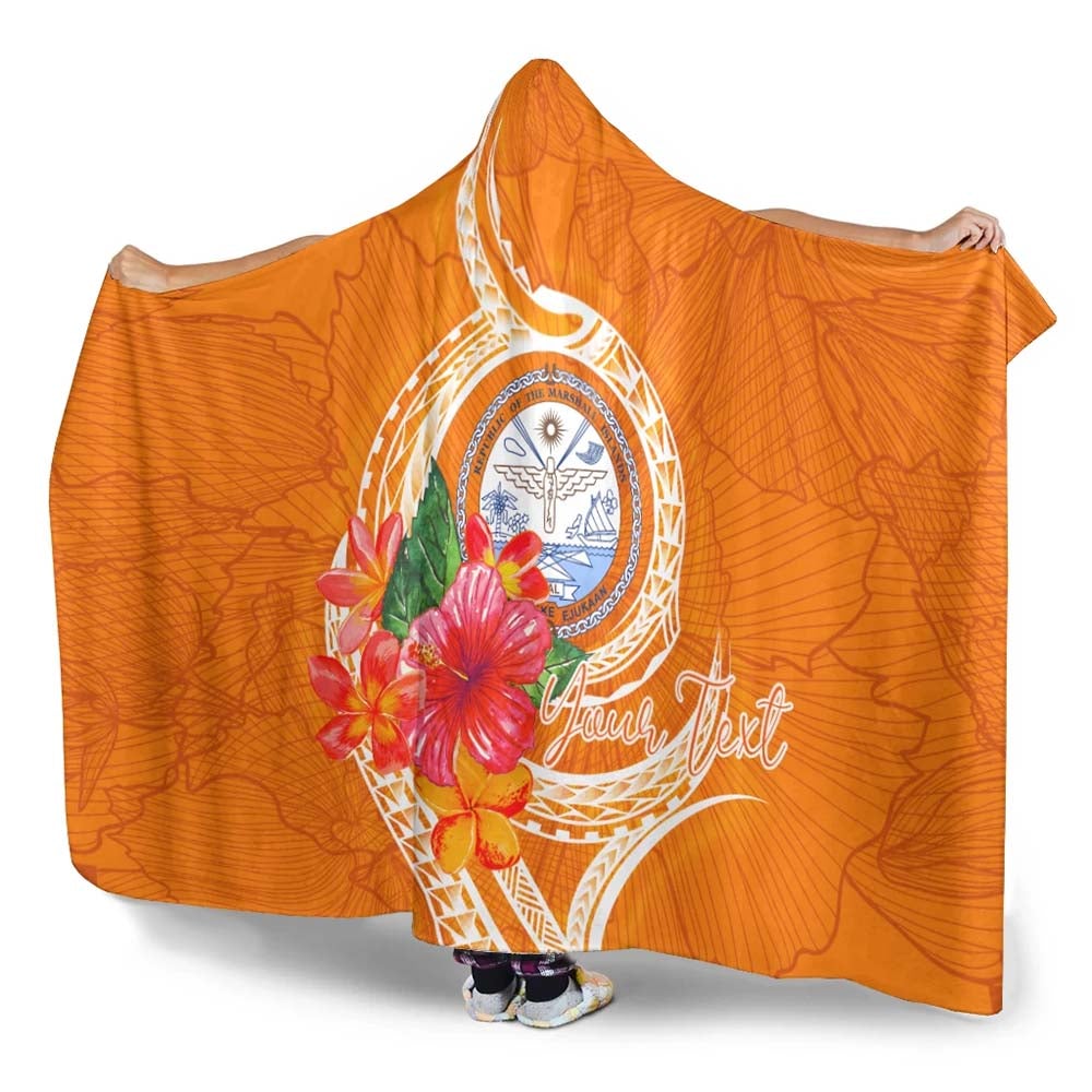 Marshall Islands Polynesian Custom Personalised Hooded Blanket - Orange Floral With Seal