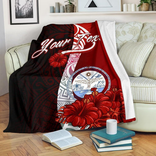 Marshall Islands Polynesian Custom Personalised Premium Blanket - Coat Of Arm With Hibiscus