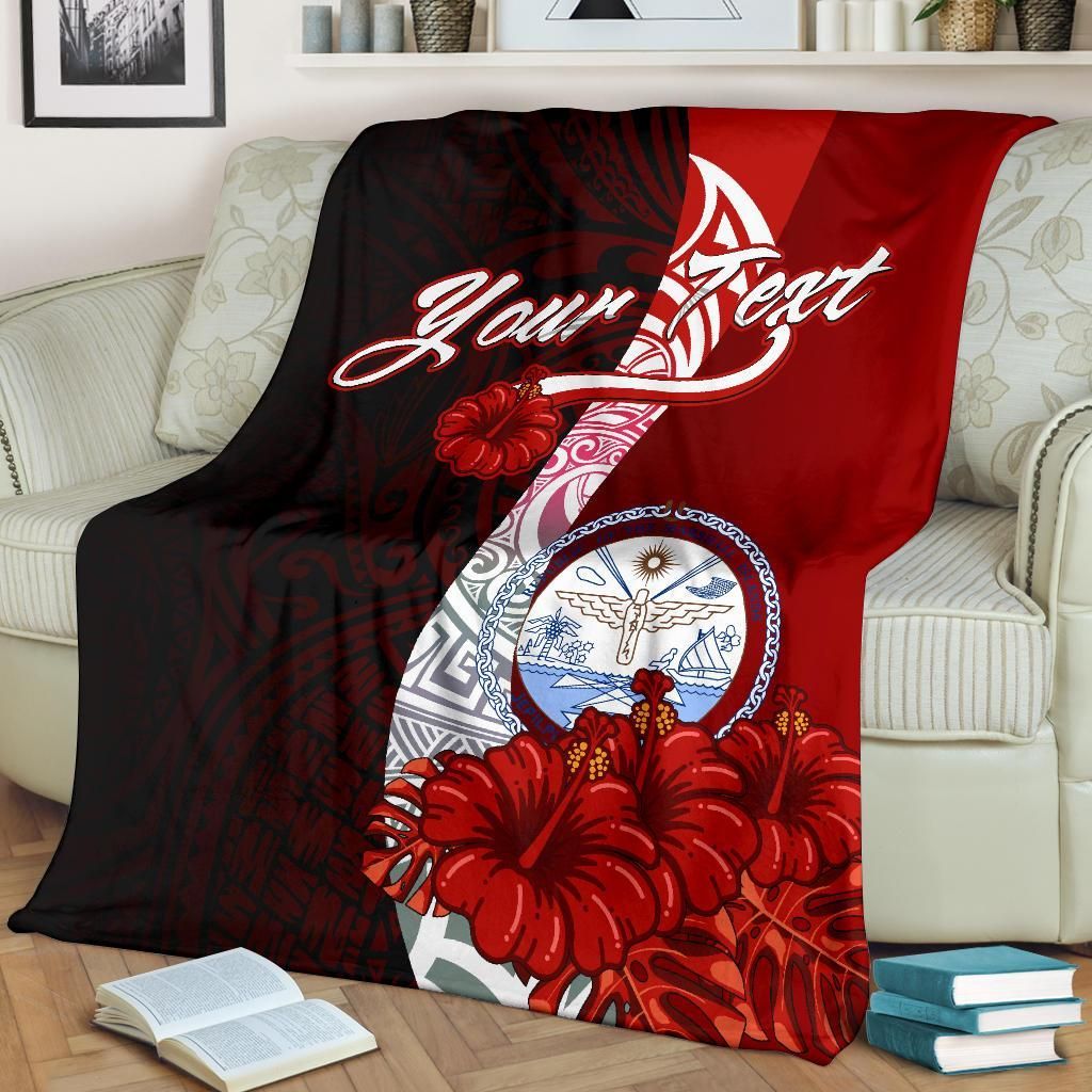 Marshall Islands Polynesian Custom Personalised Premium Blanket - Coat Of Arm With Hibiscus