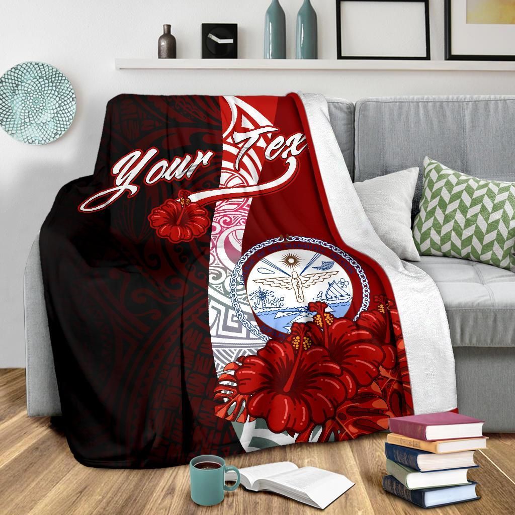 Marshall Islands Polynesian Custom Personalised Premium Blanket - Coat Of Arm With Hibiscus